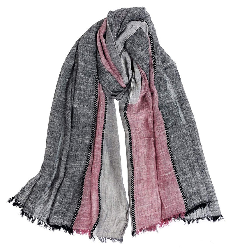 GERINLY Color Block Autumn Scarf for Men Long Neck Wraps Flax Shawl Urbanstyle Scarf Gift for Men Women Indoor Scarves (Black Marroon Gray) - Image 5